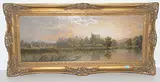 Flusslandschaft mit Schloss by J. R. Morris, oil on panel, offered Mar 2019