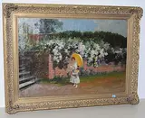 Junge Frau mit Blumenkorb und gelbem Schirm by Antal Neogrády, oil on canvas, offered Mar 2019