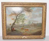 Hirten mit Vieh in einer Landschaft by Ignatius Josephus Pieter van Regemorter, oil on panel, offered Mar 2019