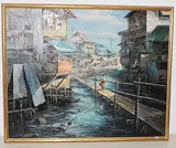 Dorfansicht by Südostasien, 2.Hälfte 20.Jh., oil on canvas, sold Mar 2019