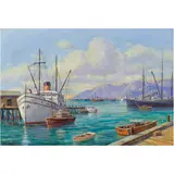 Harbor Scene by Paul Grimm, oil on canvas laid down to board, sold May 2023