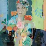 Vivienne by Raquel Baldocchi, 2018, mixed media on panel, sold May 2023