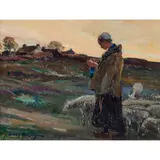 Young Woman with Sheep by Jules Eugene Pages, oil on canvas affixed to board, sold Jun 2023