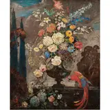 Still life with Flowers and Macaw by Geoffrey Holt, oil on board, sold Jun 2023