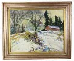 landscape with house by George Davidson, oil on canvas, sold Mar 2026