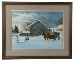 Bringing Home the Tree by Jack Wemp, watercolor, sold Mar 2026