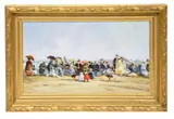 beach scene in Trouville by Jacques Deveau, oil on canvas, sold Mar 2026