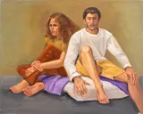 Seated Man and Woman by Penny Purpura, Oil on Canvas, sold Nov 2024