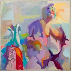 Abstract Figural Interior Scene by Arthur Harrow, 1974, Oil on Canvas, sold Dec 2024