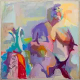 Abstract Figural Interior Scene by Arthur Harrow, 1974, Oil on Canvas, sold Dec 2024