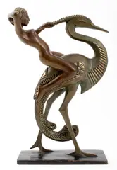 Woman Riding a Heron Burnished by Wang Jida, Bronze Sculpture, sold Dec 2024