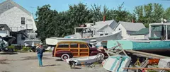 Untitled by William B Hoyt, oil on canvas of boat yard, sold Sep 2020