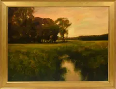 Untitled by Dennis Sheehan, oil golden sunset, sold Sep 2020