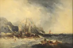 Shipping off the rocks by William McAlpine, Oil on canvas, sold Aug 2021