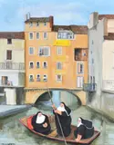 Punting party Oil on board Signed (lower left) 36.5 x 30cm (14¼ x 11¾ in.) Margaret Loxton was born in Middlesex in 1938 by Margaret Loxton, Oil on board, sold Aug 2021