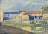 Houses by the harbour by James Humphries Hogan, 1921, Oil on board, sold Aug 2021