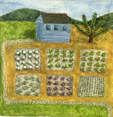 The Allotment by Melanie Epps, Oil on gesso, offered Aug 2021