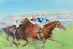 Nashwan Breaks Through, Sandown by Constance Halford-Thompson, Oil on canvas, offered Aug 2021