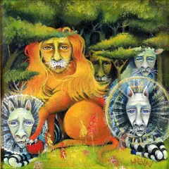 In the Forest Acrylic on canvas Signed (lower right) 13 x 13cm (5 x 5 in.) Painted in 1999 by Heather Nevay, 1999, Acrylic on canvas, sold Aug 2021