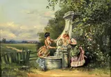At The Spring Oil on canvas Signed with initials M I R (lower right) 25.5 x 35.5cm (10 x 13¾ in.) Condition Report: Light surface dirt by M. I. Reid, Oil on canvas, offered Aug 2021