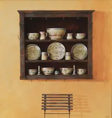 Painted shelves by Ron Bone, Oil on board, sold Aug 2021