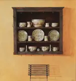 Painted shelves by Ron Bone, Oil on board, sold Aug 2021