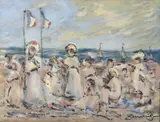La plage à Deauville by Walter John Beauvais, Oil on board, offered Aug 2021