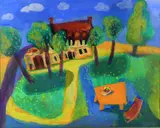 A house in summer Signed and dated l.l by Fiona Haser, Gouache on paper, offered Aug 2021