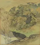 A wooded river landscape by Daniel Lascelles G.M.C., Pencil and watercolour, offered Aug 2021
