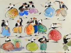 Dancing figures by Josep Coll i Bardolet, Watercolour, bodycolour and ink, heightened with white, sold Aug 2021