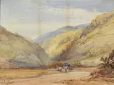 Travellers in a mountainous landscape by William Callow, Watercolour, bodycolour and pencil, offered Aug 2021