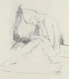Nude Study Charcoal on paper Signed (lower right) 57 x 49cm (22¼ x 19¼ in.) Joyce Meyers is a painter and illustrator from London by Joyce Meyers, Charcoal on paper, offered Aug 2021