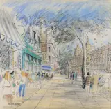 London Street Scene, Brompton Road Pen by Kenneth Browne, Pen, ink and coloured pencils, offered Aug 2021