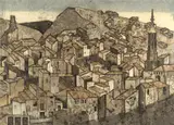 Monterde, Spain by Valerie Thornton, Etching and aquatint in colours, sold Aug 2021