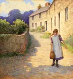 Girl on a country land by Herbert Whewell, Mixed media on paper, offered Aug 2021