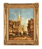 A Normandy street scene Oil on board Signed (lower right)48 x 37cm (18¾ x 14½ in.) by John Henry Foley, Oil on board, sold Aug 2021
