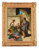 The flower sellerOil on canvas Signed (lower right)51 x 36cm (20 x 14 in.) by Robert Ramsay Russell, oil, offered Aug 2021