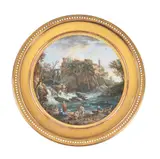 Cascades de Tivoli Watercolour and bodycolour, tondo Signed (lower left)Diameter 7cm (2 3/4in.) by Edmé Charles de Lioux de Savignac, Watercolour and bodycolour, tondo, sold Aug 2021