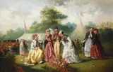 A garden party by Jane Maria Bowkett, oil, sold Jul 2021