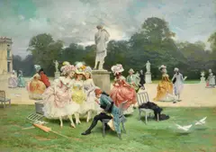 Dans les jardins des tuileries by Lucius Rossi, 1901, oil, offered Jul 2021