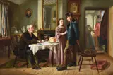 The soldier's departure by Charles Hunt, oil, sold Jul 2021