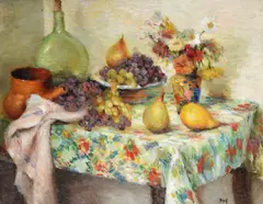 Fruits et fleurs sur une table by Marcel Dyf, 1933, oil, offered Jul 2021