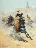 Changing horsemen by Edmund Aubrey Hunt, oil, sold Jul 2021