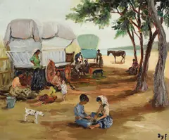 La halte des gitans by Marcel Dyf, 1950, Oil on canvasSigned46 x, sold Jul 2021