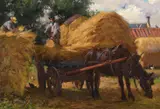 The hay wagon by Ernest Higgins Rigg, oil, sold Jul 2021