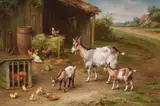 Farmyard gathering by Edgar Hunt, 1925, oil, sold Jul 2021