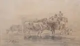Cattle at a ford by Sawrey Gilpin, pencil and sepia, sold Jul 2022