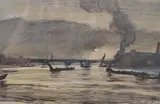 The Thames at Vauxhall by Muirhead Bone, ink and wash, sold Jul 2022