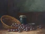 Still life of grapes on a table top by Karl Neppel, oil on board, sold Jul 2022