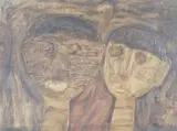Two Heads by Hono Lette, oil on canvas, offered Jul 2022